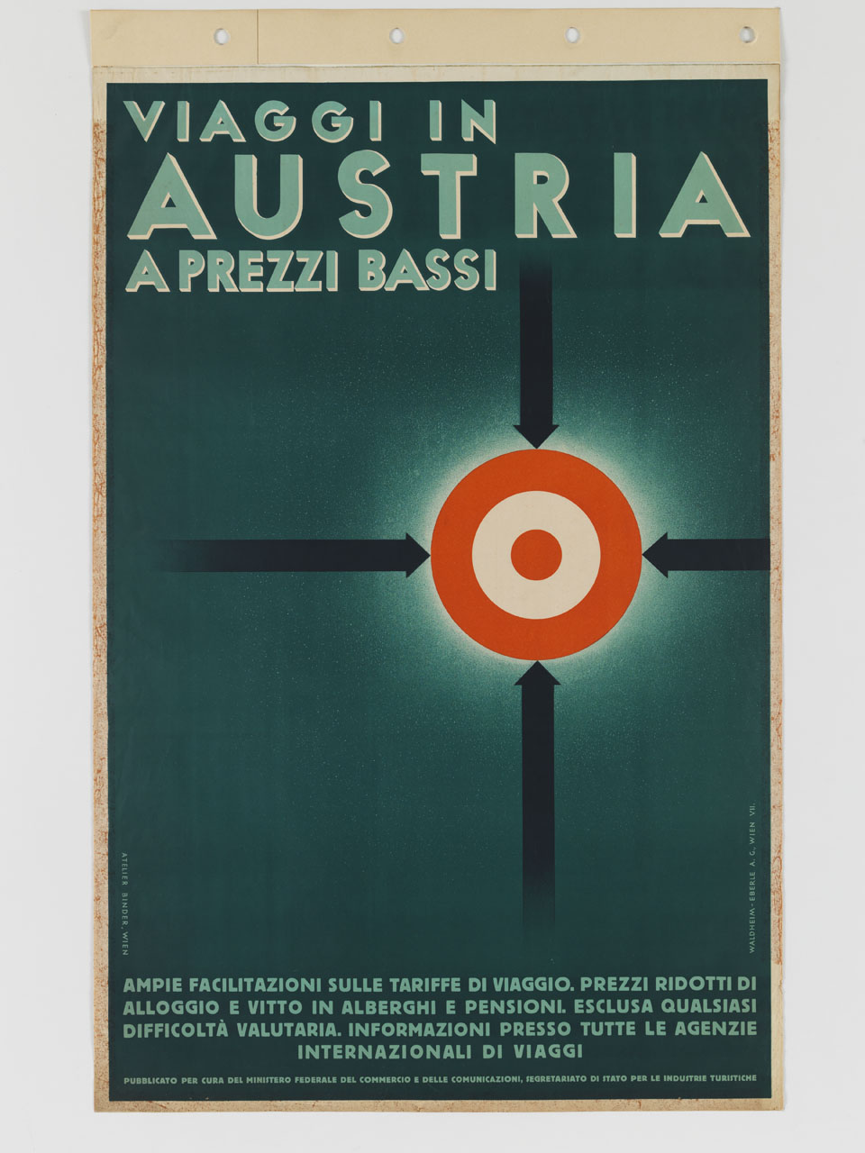 bersaglio circolare con i colori della bandiera austriaca con quattro frecce nei punti cardinali (manifesto) di Atelier Joseph Binder - Wiener Graphik (sec. XX)