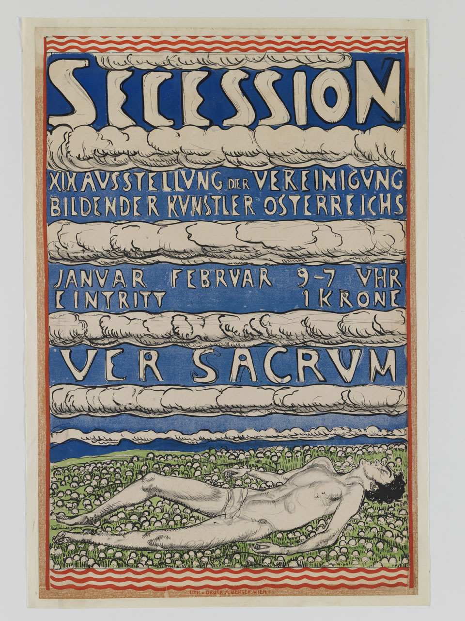 uomo nudo steso su un prato sotto fasce di nubi (manifesto) di Hodler Ferdinand (sec. XX)