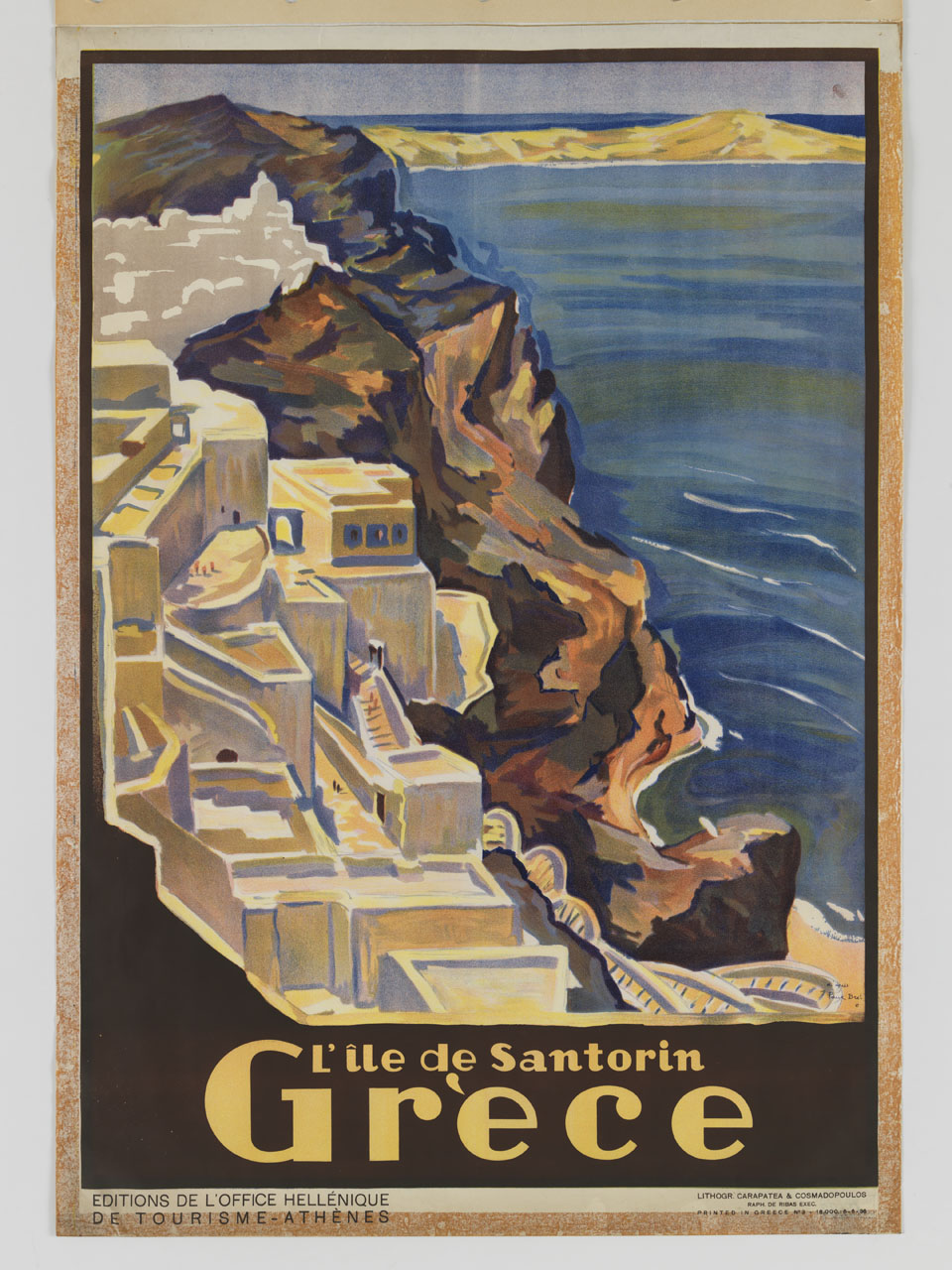 veduta di Oia nell'isola di Santorini in Grecia (manifesto) di Bret Paul Marie Léonce (sec. XX)