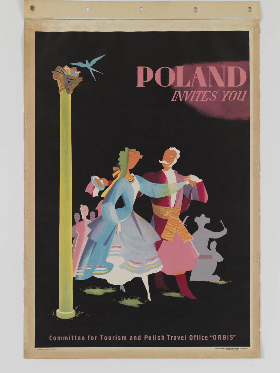 ballo in maschera e colonna con nido di rondini sul capitello (manifesto) - ambito polacco (sec. XX)