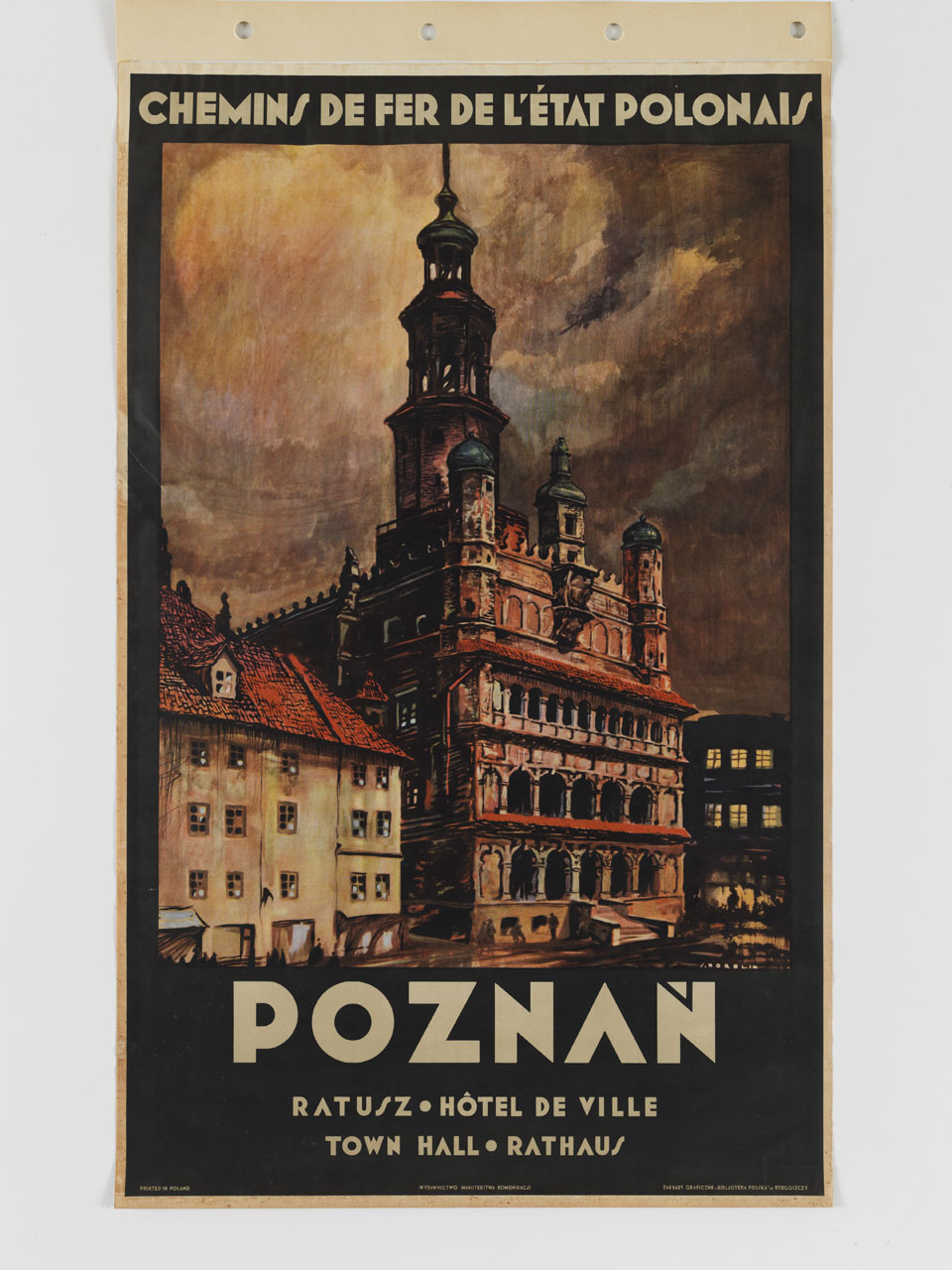 veduta del Municipio di Poznań in Polonia (manifesto) di Norblin Stefan (sec. XX)