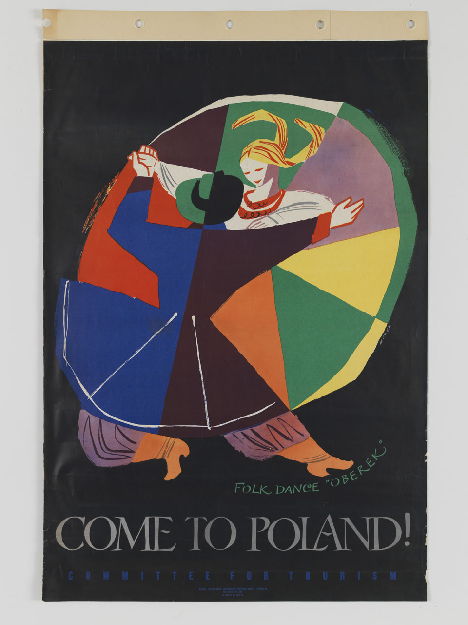 coppia in costumi tradizionali danza l'obertas (manifesto) - ambito polacco (sec. XX)