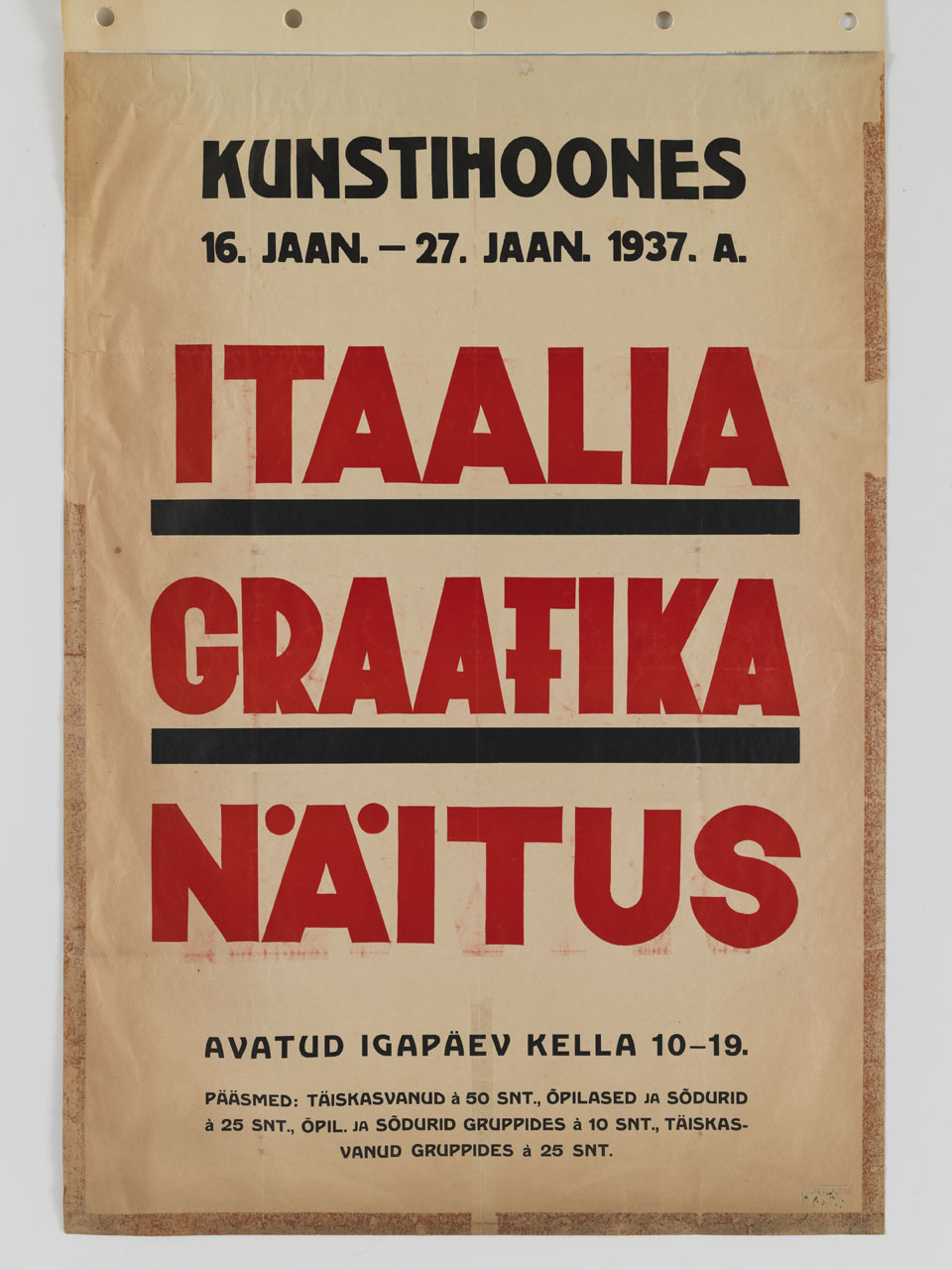 scritte in rosso tra due segmenti neri paralleli (manifesto) - ambito estone (sec. XX)