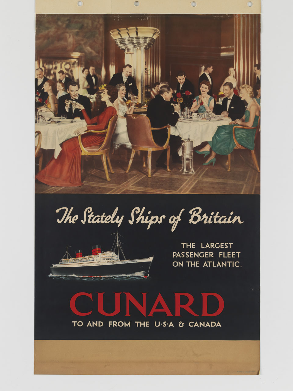 uomini e donne a cena nella sala ristorante di un transatlantico (manifesto) - ambito inglese (sec. XX)