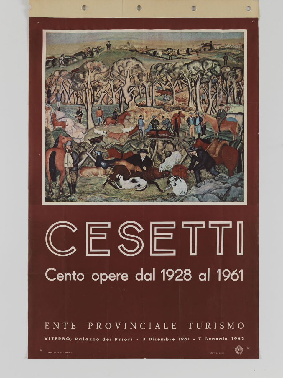 dipinto con Caccia al cinghiale di Giuseppe Cesetti (manifesto) - ambito italiano (sec. XX)