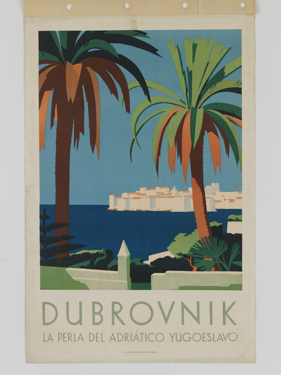 veduta di Dubrovnik con palmizi (manifesto) di Wagula Hans (secondo quarto sec. XX)
