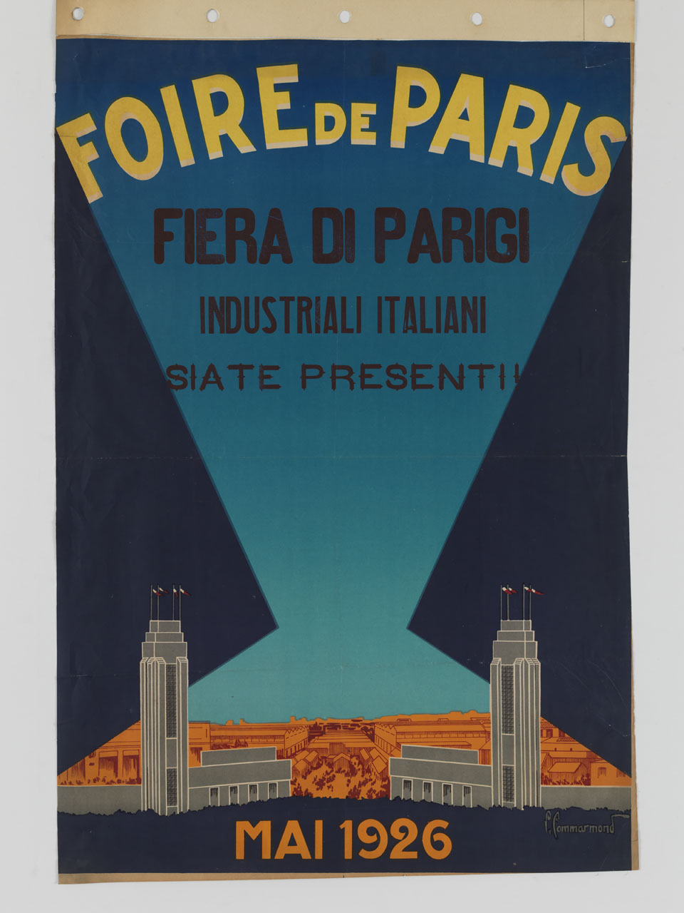 veduta prospettica sull'ingresso di una fiera (manifesto) di Commarmond Pierre (sec. XX)