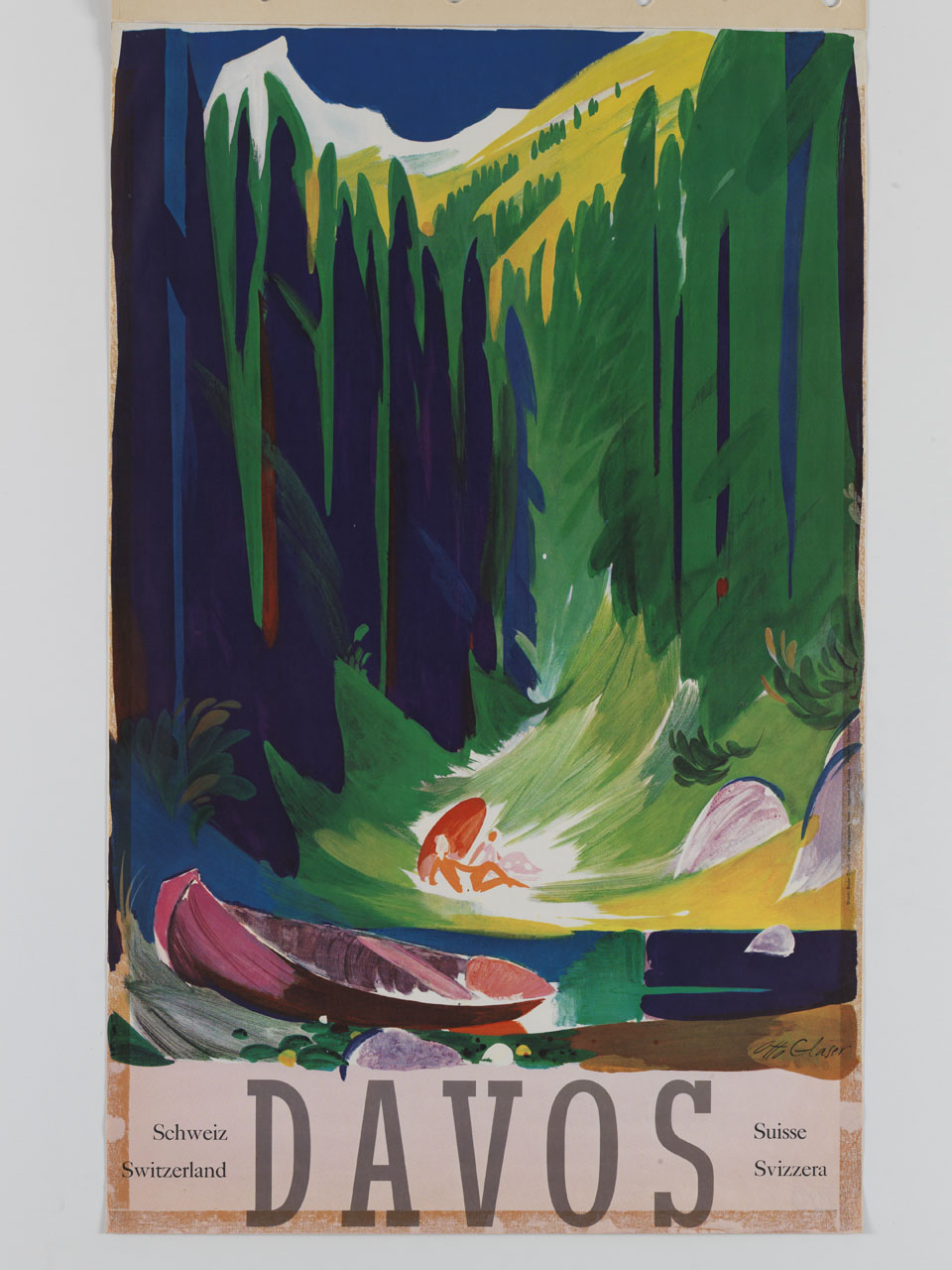 sagome di turisti riposano in bosco (manifesto) di Glaser Otto (sec. XX)