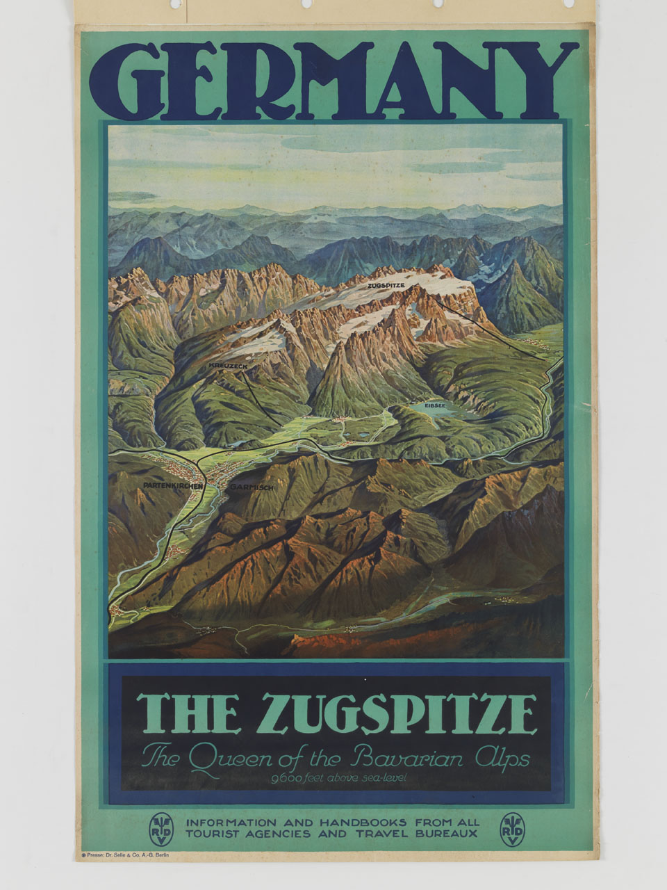 veduta aerea sul massiccio dello Zugspitze con le valli circostanti (manifesto) - ambito tedesco (secondo quarto sec. XX)