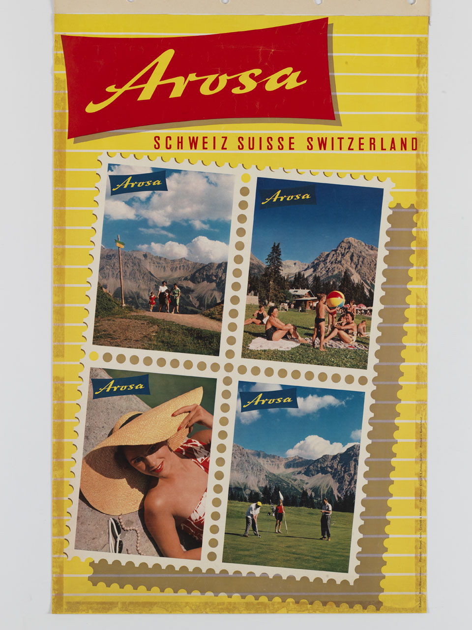 quattro francobolli rappresentano turisti impegnati in attività estive (manifesto) di Grob/ Hausammann - ambito svizzero (sec. XX)