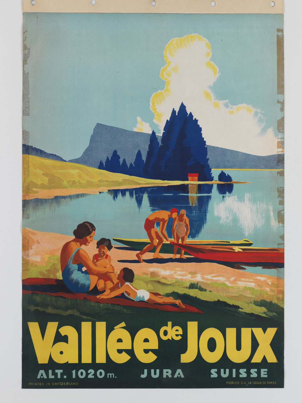 bagnanti sulle rive di un lago svizzero (manifesto) - ambito svizzero (sec. XX)