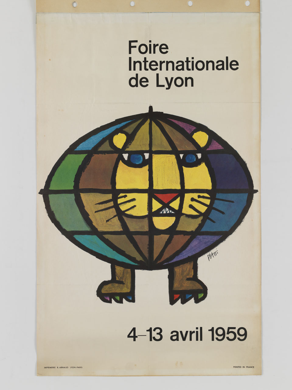 leone con corpo a forma di globo terrestre (manifesto) di Piatti Celestino (sec. XX)