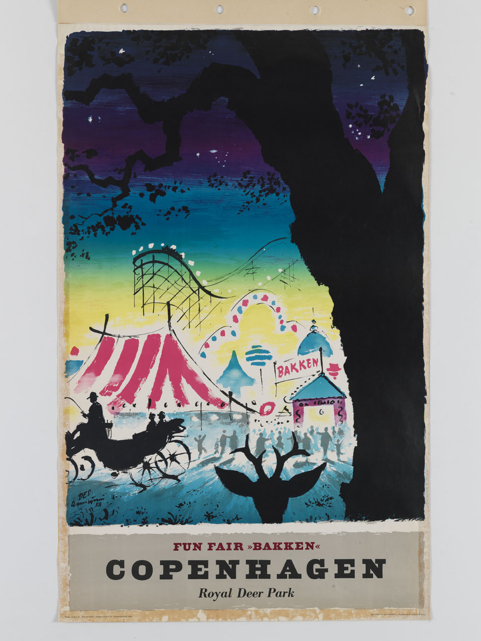 veduta notturna della fiera al parco reale dei cervi a Copenhagen (manifesto) di Asmussen Des (sec. XX)