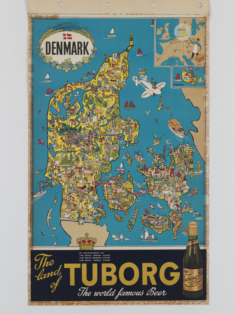 carta geografica della Danimarca popolata da figure impegnate in varie attività (manifesto) di Mielche Hakon Bagger (sec. XX)