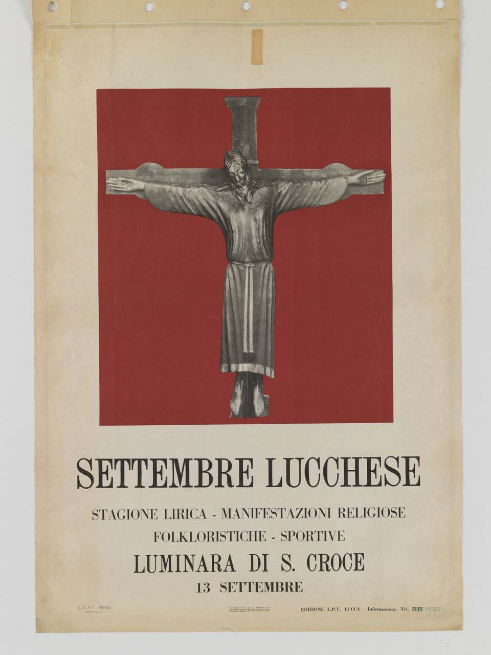 fotografia del Volto Santo di Lucca su fondo rosso (manifesto) - ambito lucchese (sec. XX)