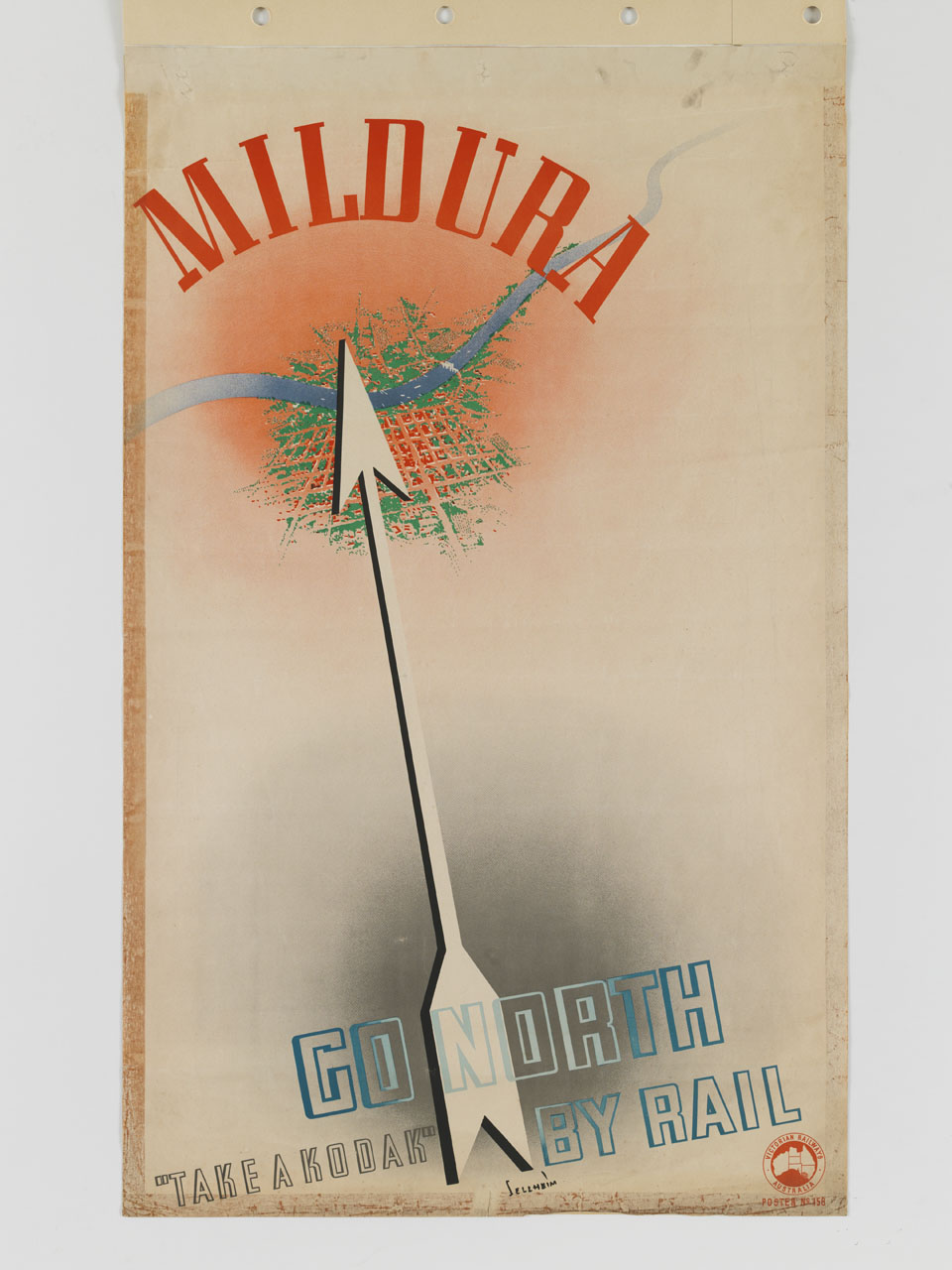 freccia indica il Nord e la città di Mildura (manifesto) di Sellheim, Gert - ambito australiano (sec. XX)