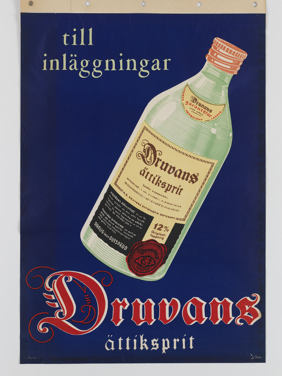 bottiglia di aceto (manifesto) di Isacson Jau - ambito svedese (sec. XX)