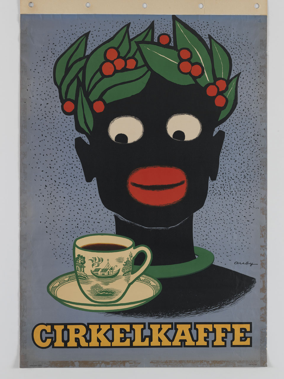 moro coronato di alloro guarda affascinato una tazzina di caffè (manifesto) di Orrby Gunnar (sec. XX)