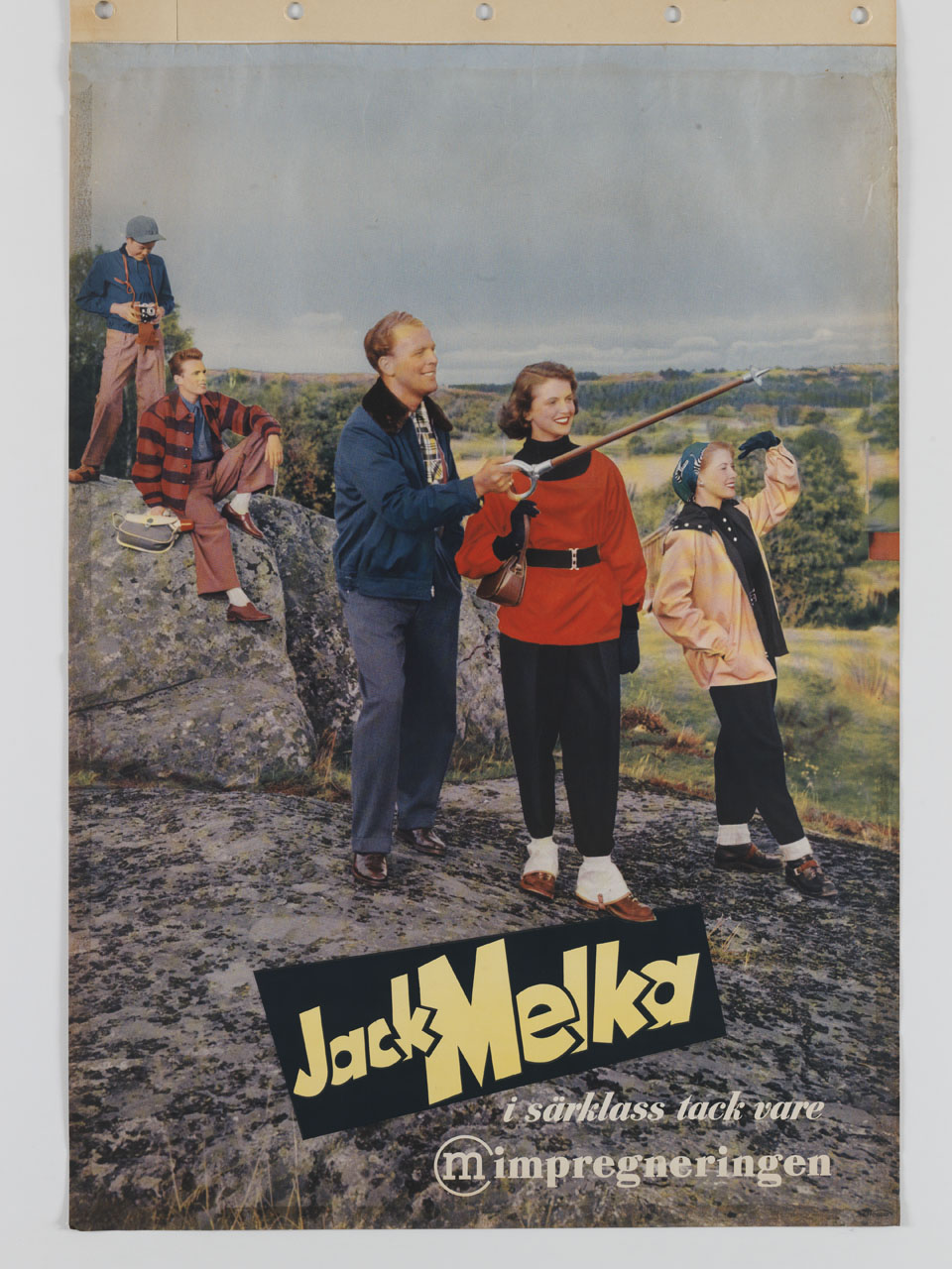 uomini e donne in campagna indossano abbigliamento sportivo Jacke Melka (manifesto) - ambito svedese (sec. XX)