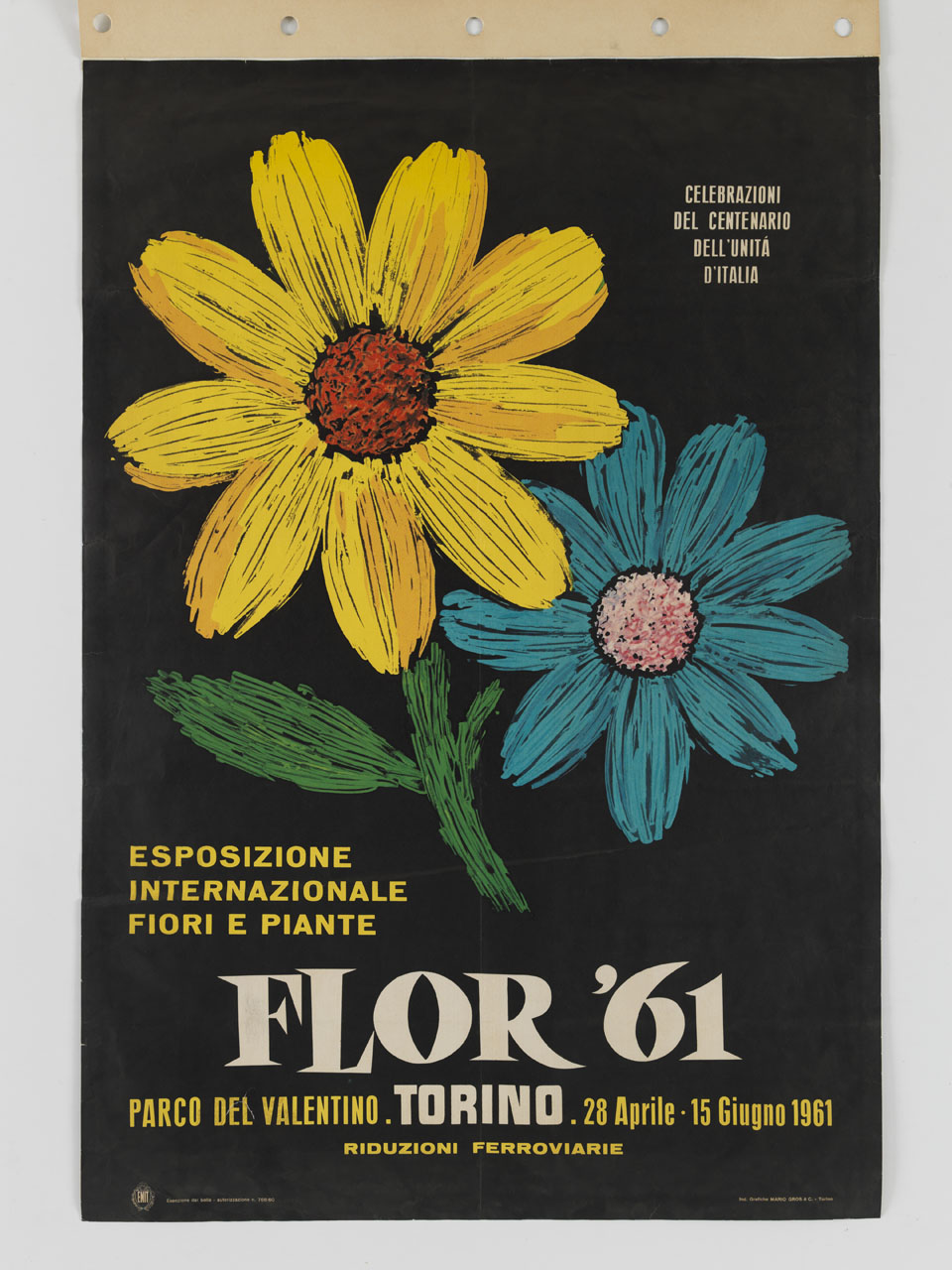 fiore giallo e fiore azzurro stilizzati (manifesto) - ambito piemontese (sec. XX)