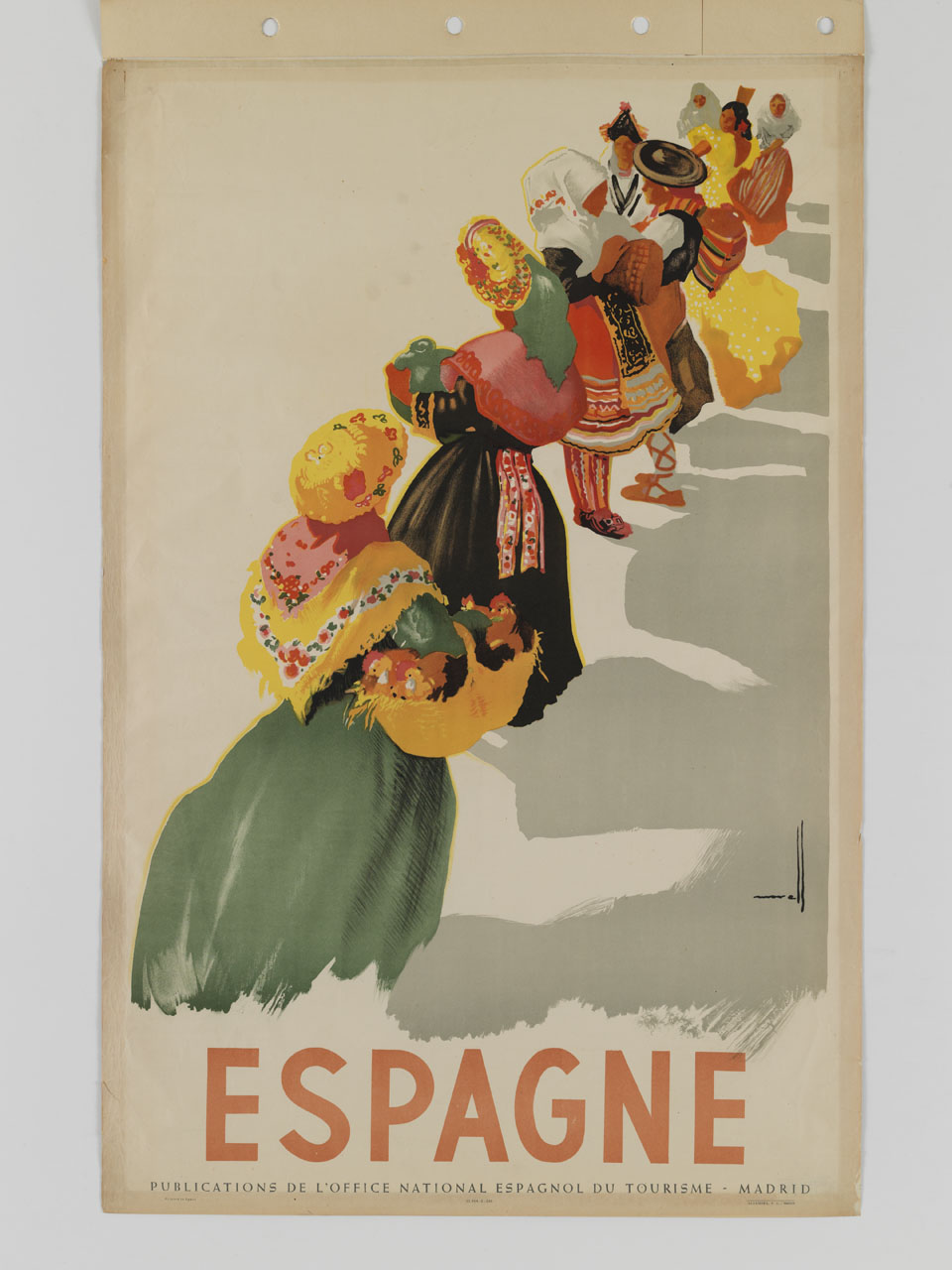 donne in fila con cesta di pollame, anfore e abiti tradizionali (manifesto) di Morell Macías Josep (sec. XX)