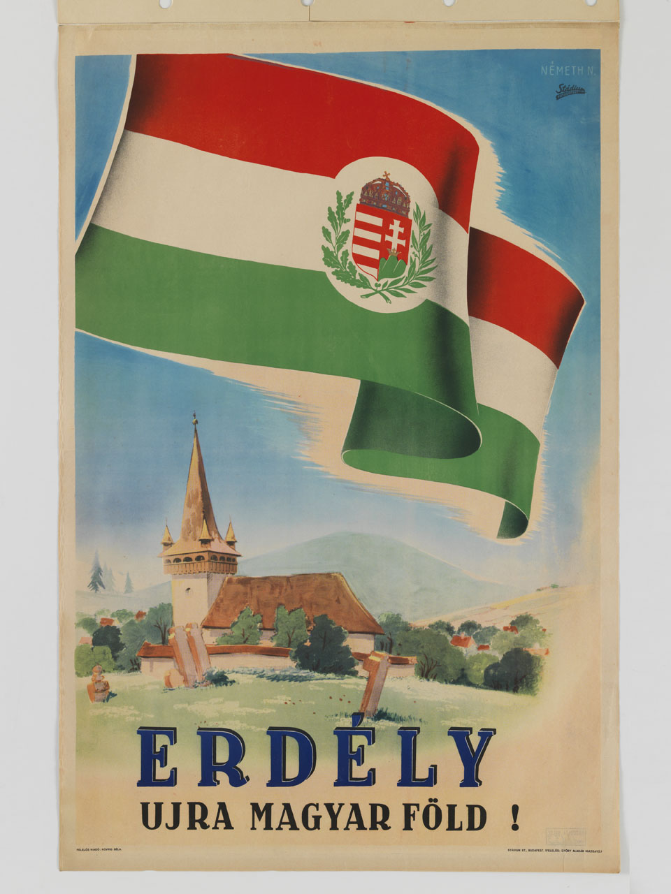 la bandiera del Regno d'Ungheria sventola sopra la Transilvania (manifesto) di Németh Nándor (sec. XX)