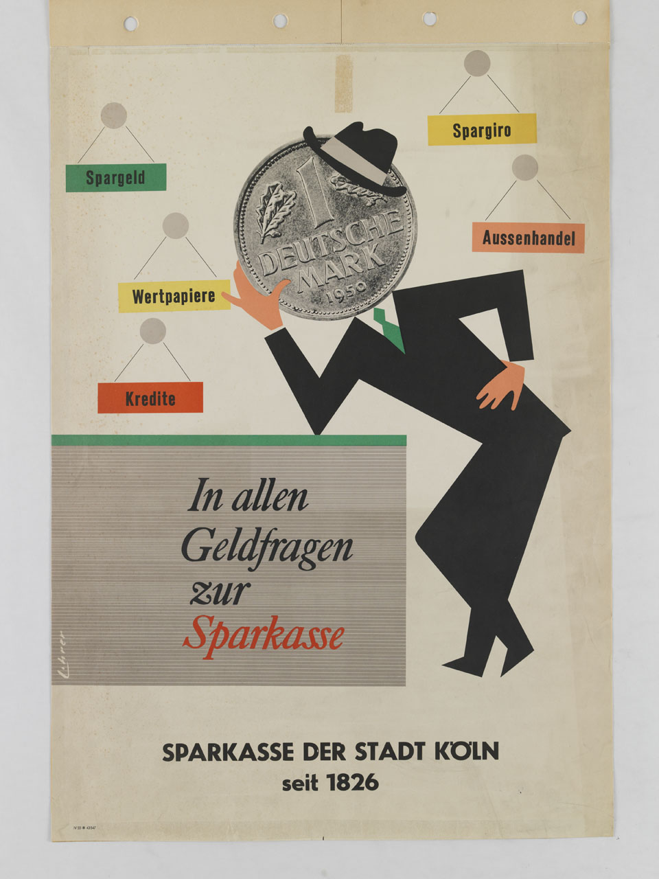 marco tedesco in moneta compone il volto di un uomo appoggiato ad un bancone (manifesto) di Lihrer - ambito tedesco (sec. XX)