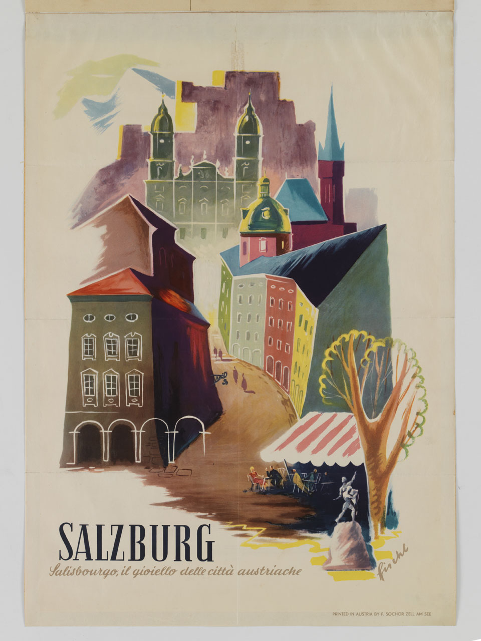 il centro di Salisburgo con il Duomo ed il Castello stilizzati (manifesto) di Fischl Gottfried (sec. XX)