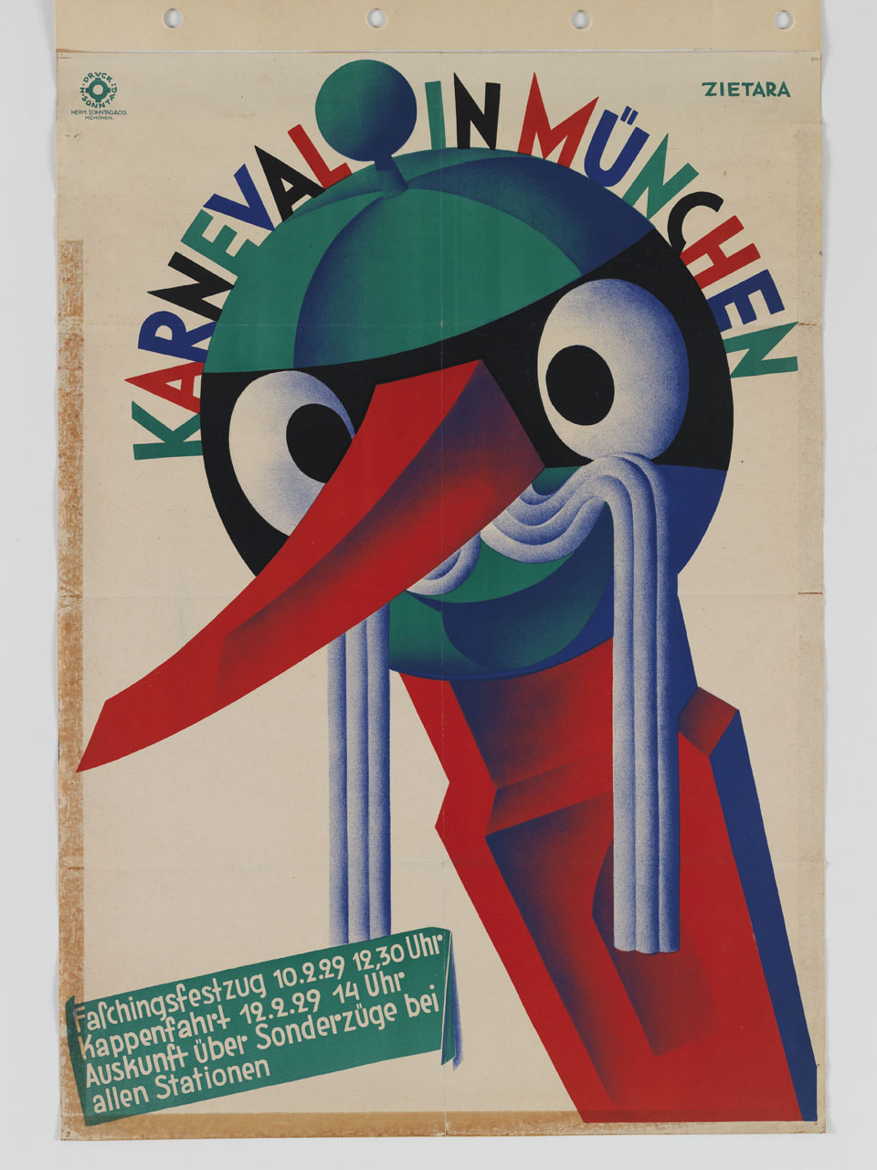 campanile della Frauenkirche di Monaco con occhi naso e baffi (manifesto) di Zietara Valentin (sec. XX)