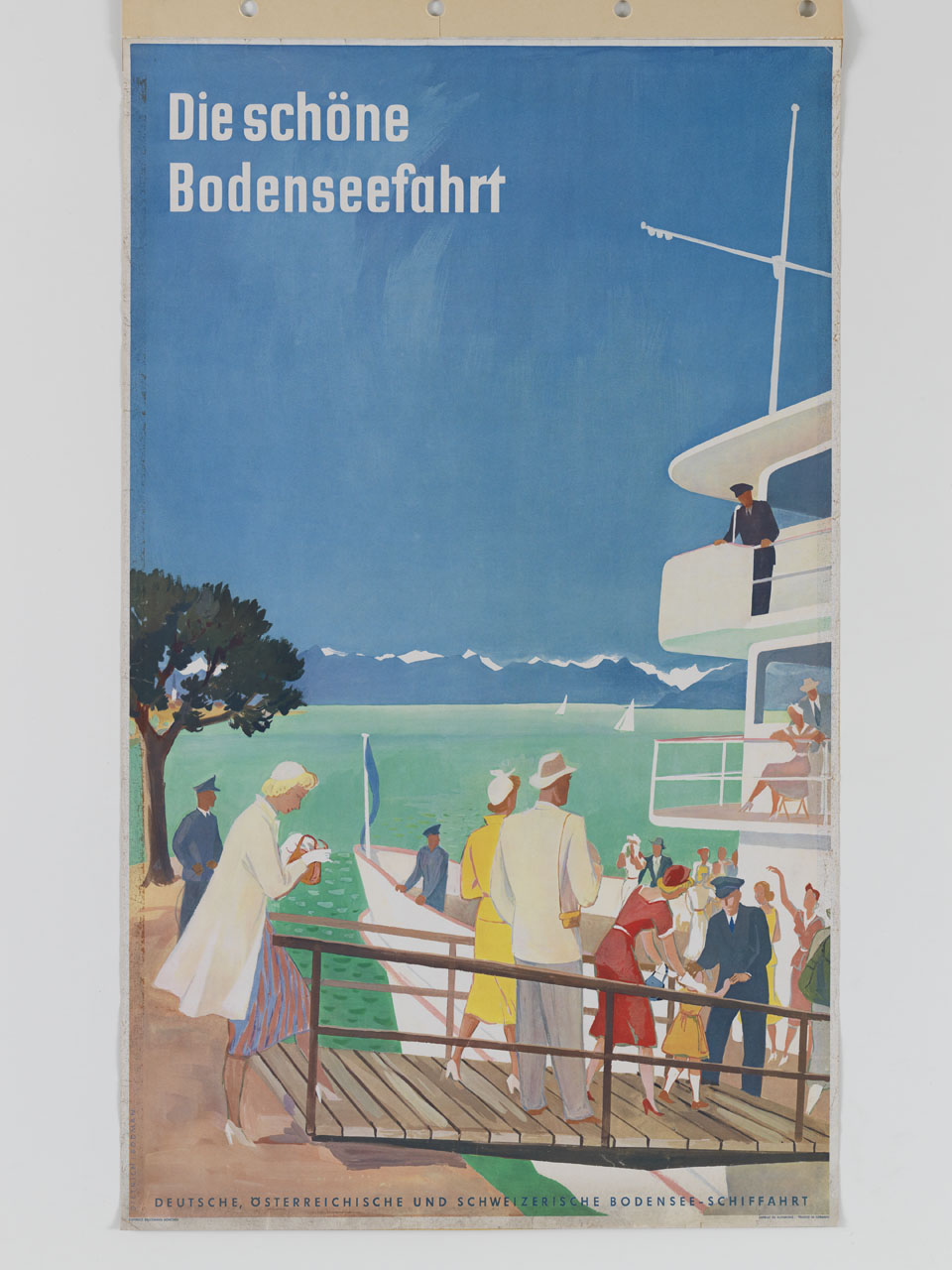 turisti salgono su di un battello sul lago di Costanza (manifesto) di Dietrich Paul (metà sec. XX)
