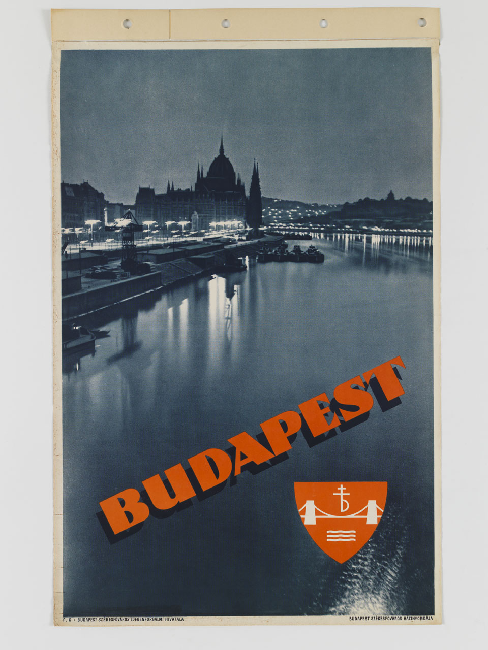 veduta notturna del Danubio con il palazzo del Parlamento a Budapest (manifesto) - ambito ungherese (sec. XX)