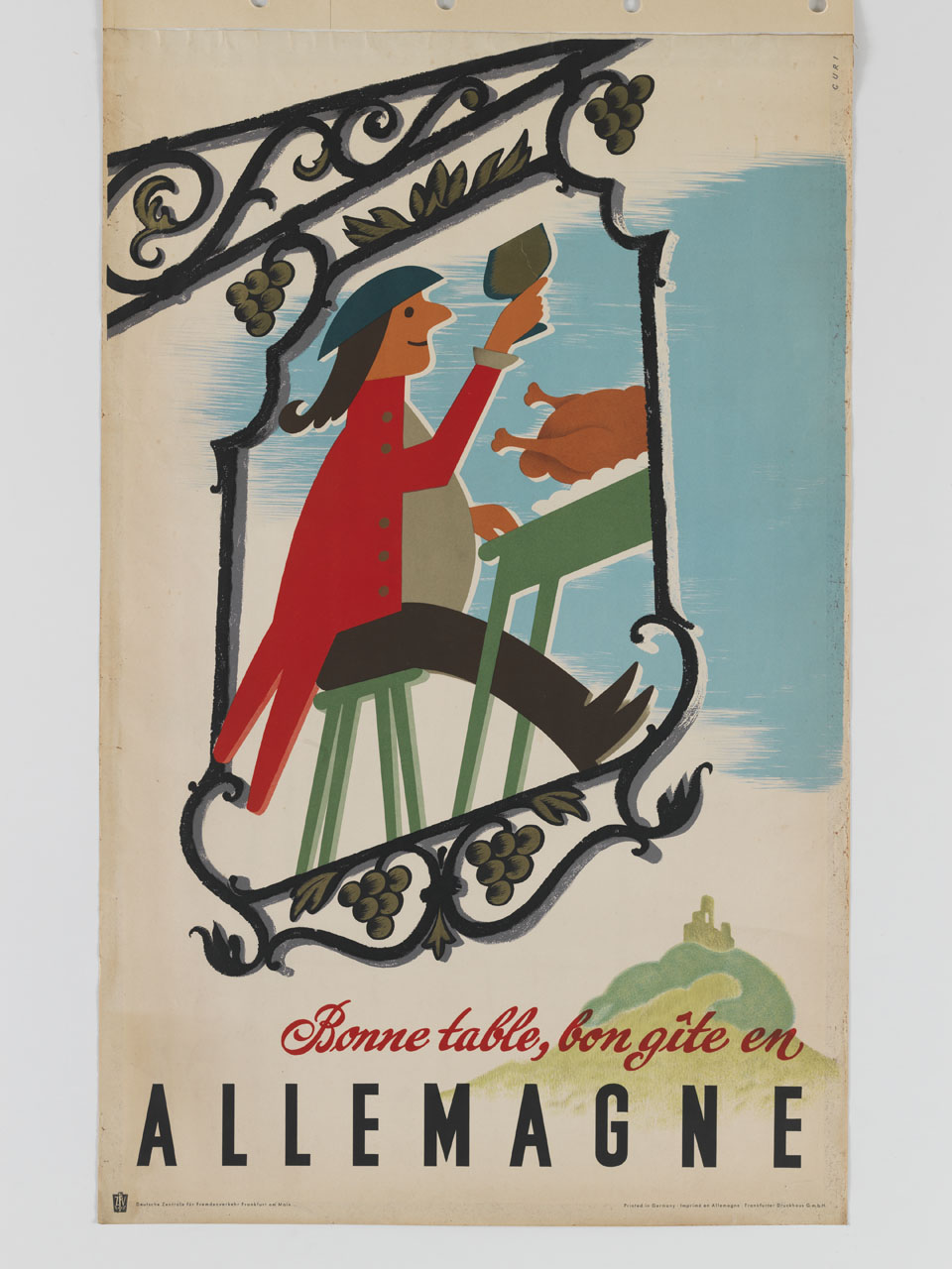 insegna a bandiera con uomo seduto a tavola (manifesto) di Curi - ambito tedesco (sec. XX)