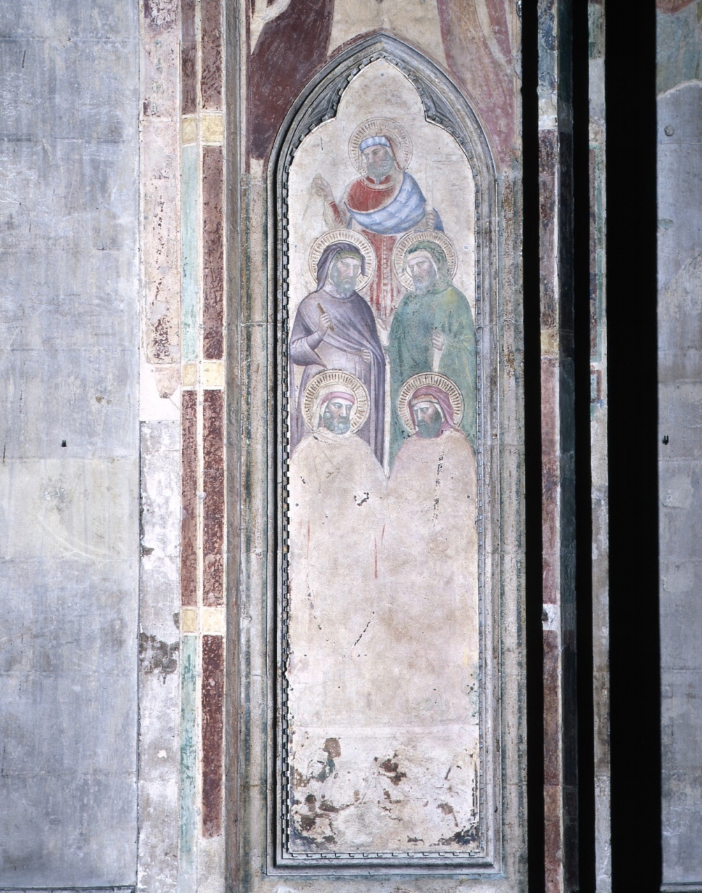 Santi Quattro Coronati (dipinto murale staccato) di Ambrogio di Baldese, Smeraldo di Giovanni (inizio sec. XV)