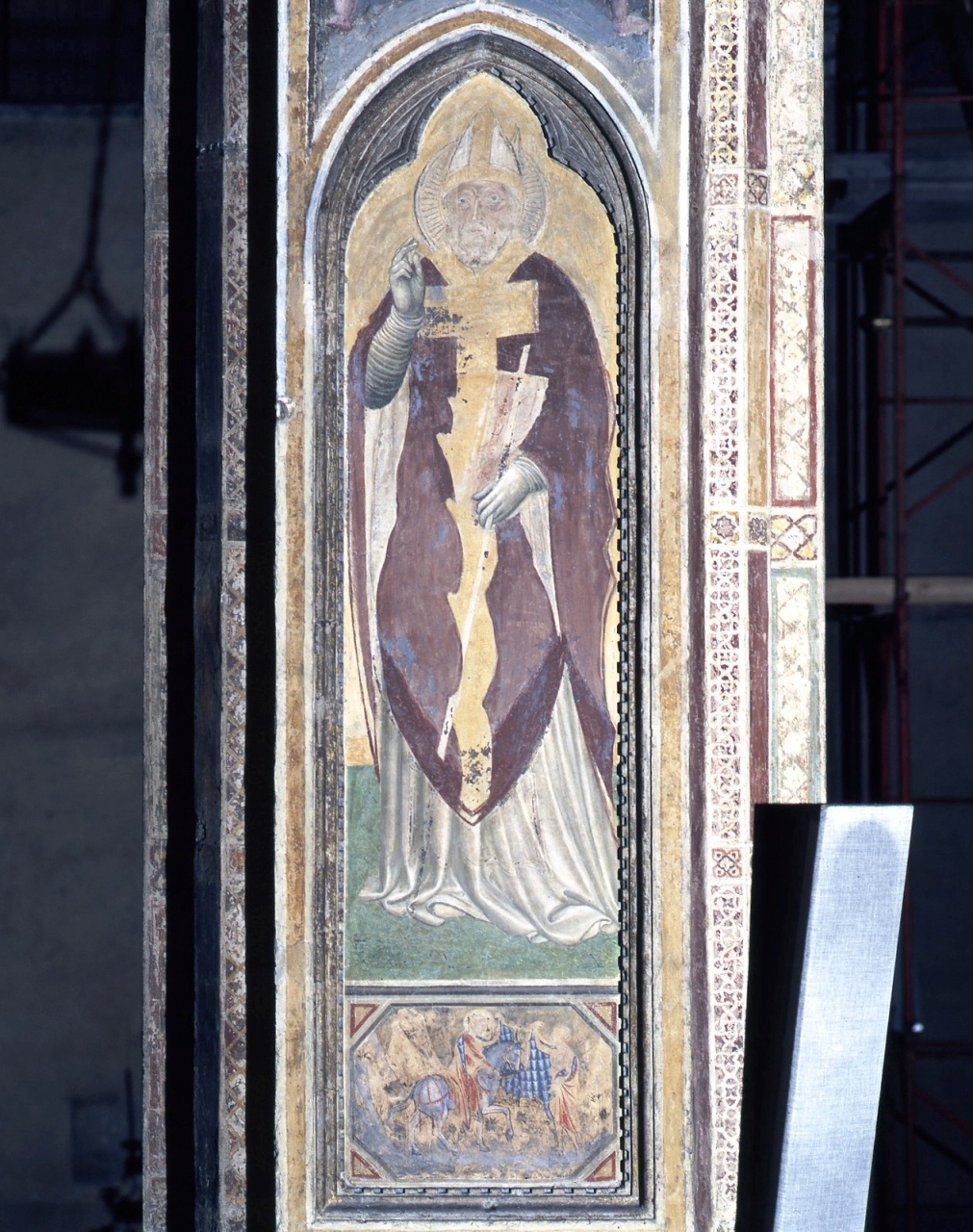 San Martino dona parte del mantello al povero/ San Martino (dipinto murale) di Gerini Niccolò di Pietro (inizio sec. XV)