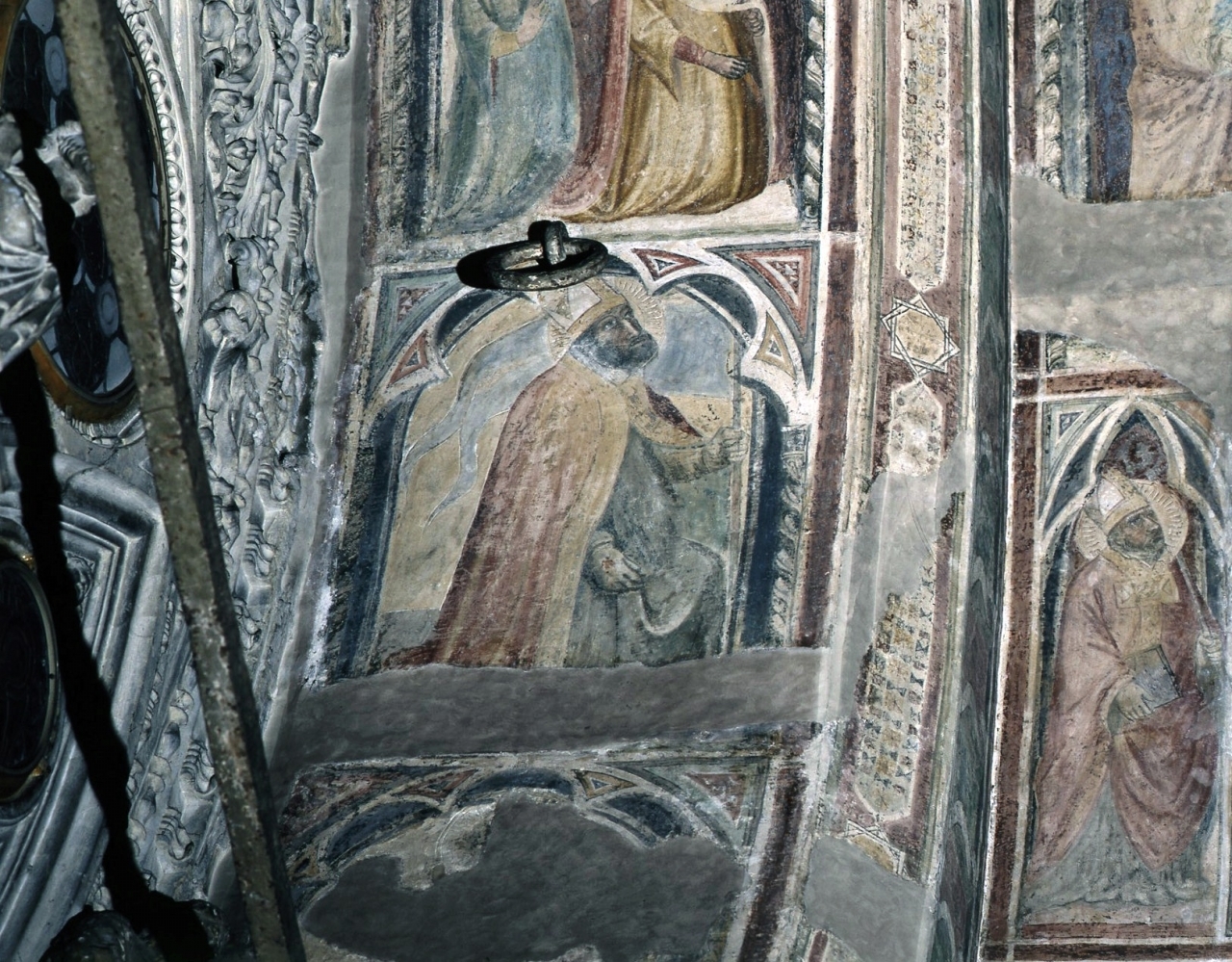 Santo vescovo (dipinto murale) - scuola fiorentina (secc. XIV/ XV)