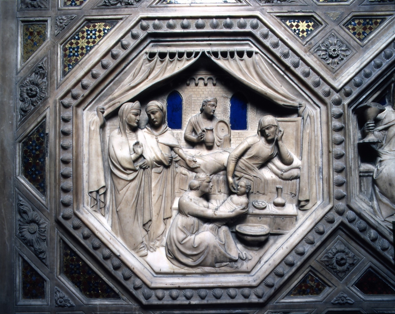 nascita di Maria Vergine (rilievo) di Andrea di Cione detto Andrea Orcagna (e aiuti) (sec. XIV)