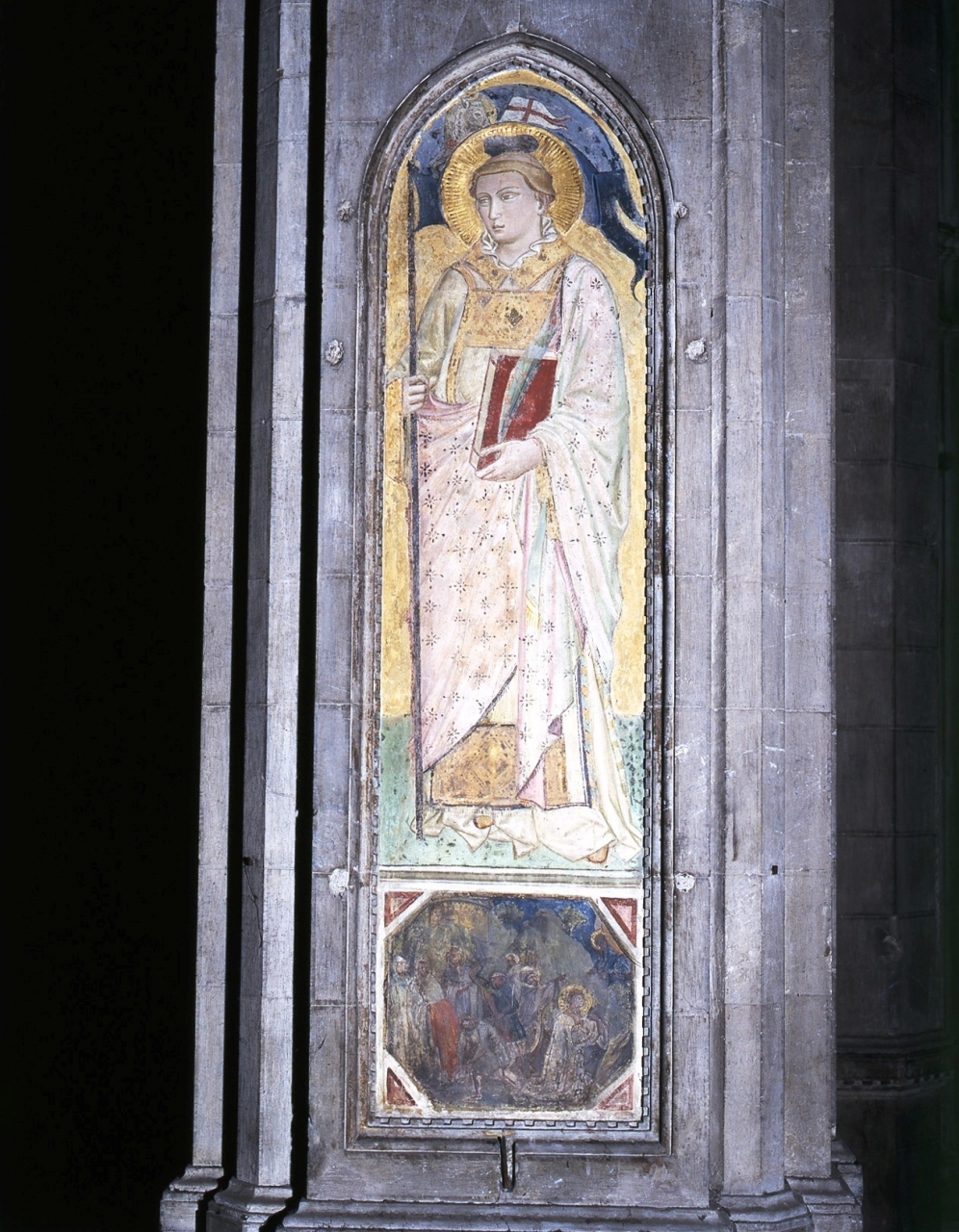 lapidazione di Santo Stefano/ Santo Stefano (dipinto murale staccato) - scuola fiorentina (fine/ inizio secc. XIV/ XV) 
