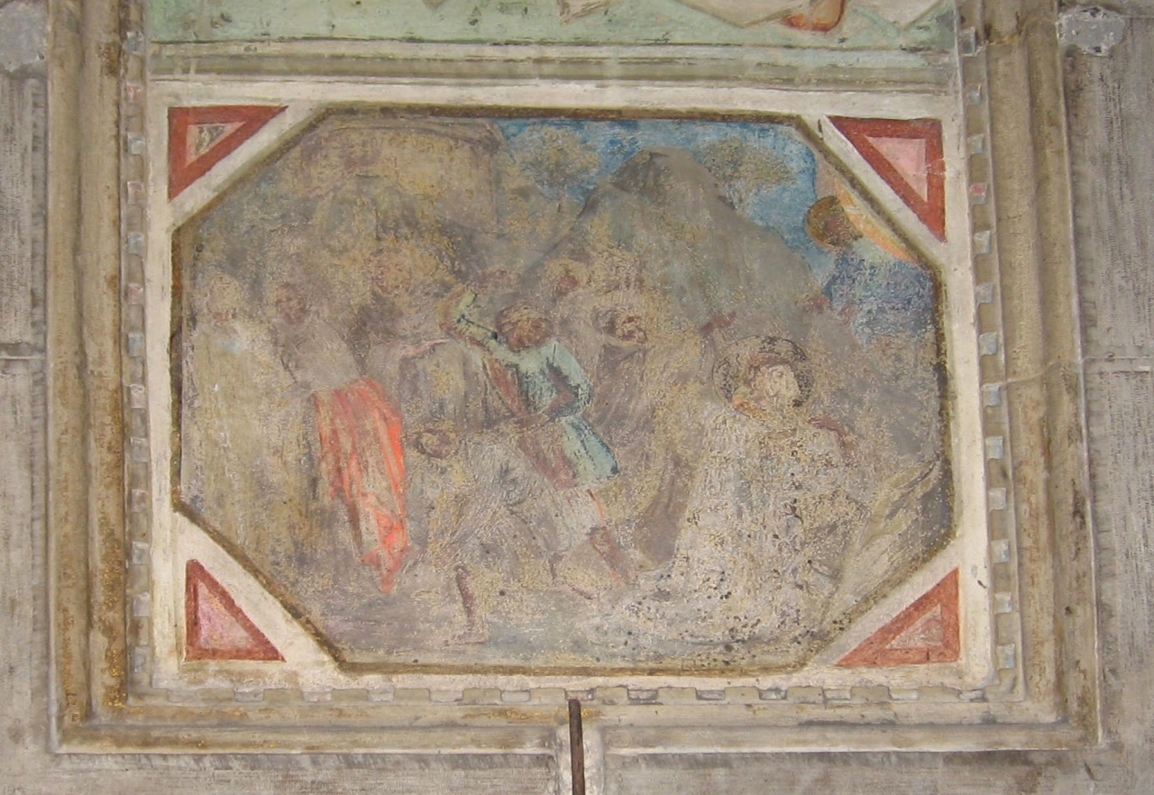 lapidazione di Santo Stefano/ Santo Stefano (dipinto murale staccato) - scuola fiorentina (fine/ inizio secc. XIV/ XV)
