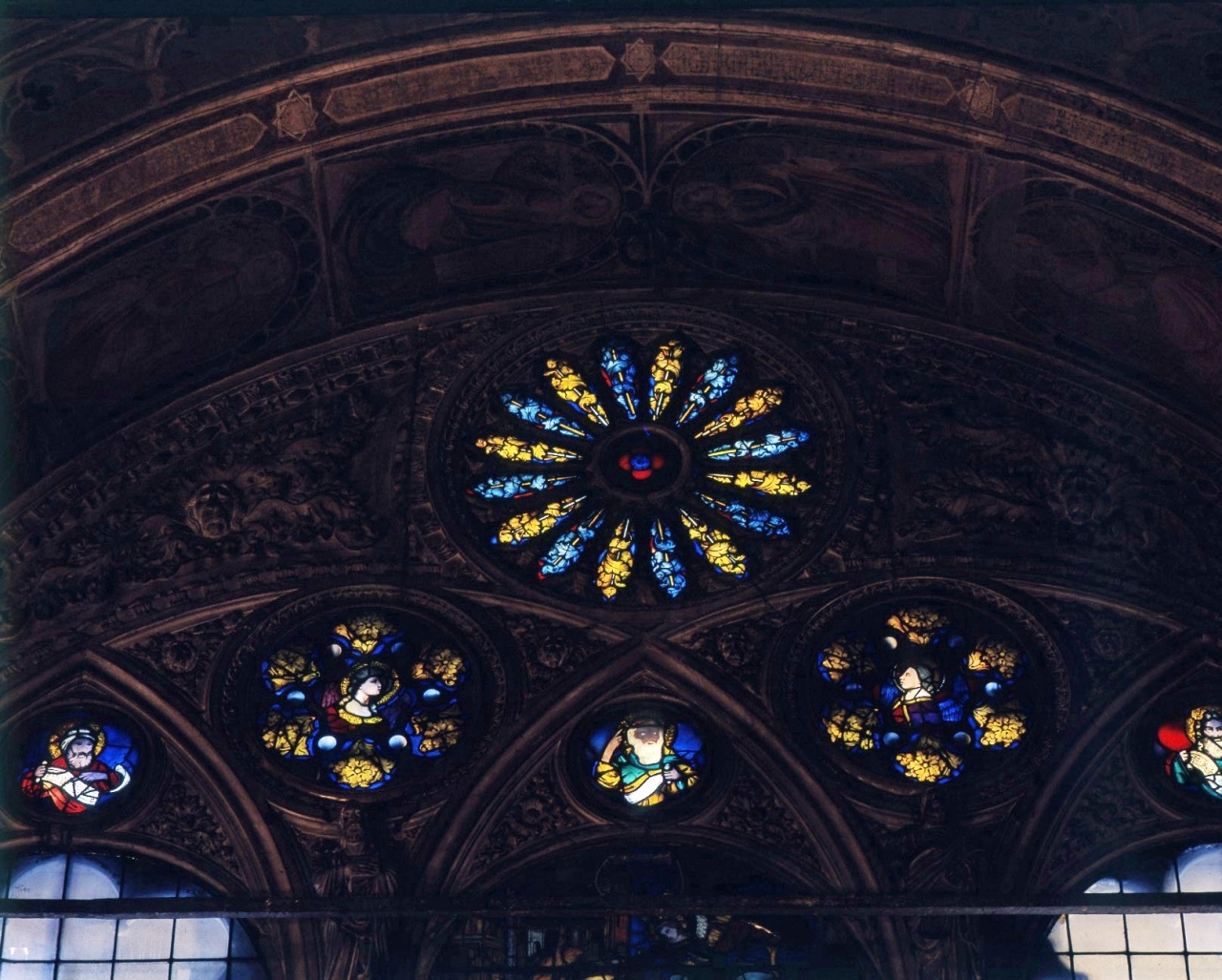 decorazione a rosone (vetrata) - bottega fiorentina (fine/ inizio secc. XIV/ XV)