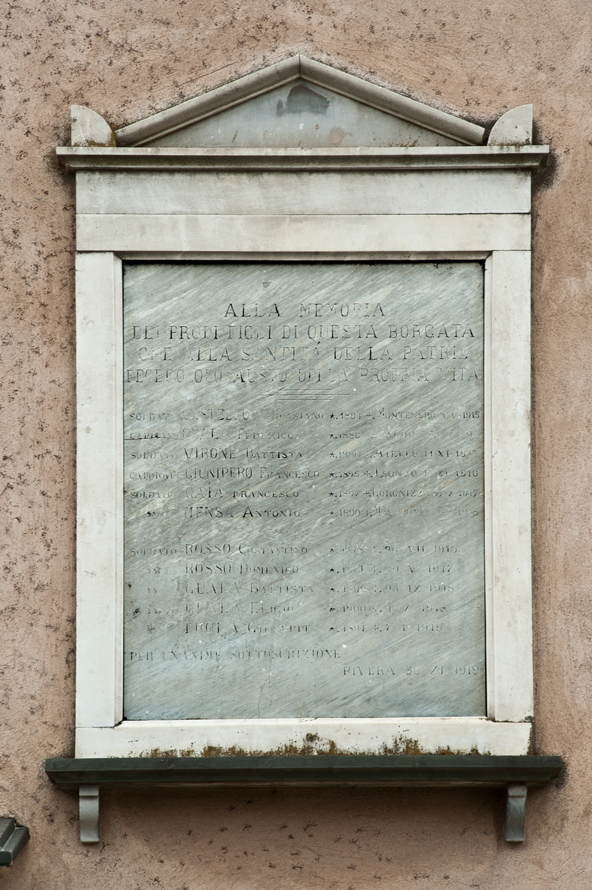 soggetto assente (lapide commemorativa ai caduti) - ambito piemontese (primo quarto sec. XX)