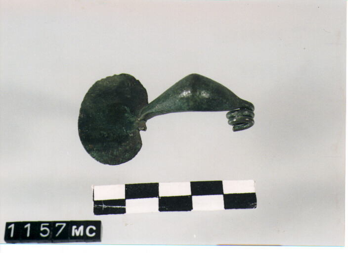 FIBULA AD ARCO INGROSSATO E STAFFA A DISCO - CULTURA TOMBE A FOSSA (sec. VIII a.C)