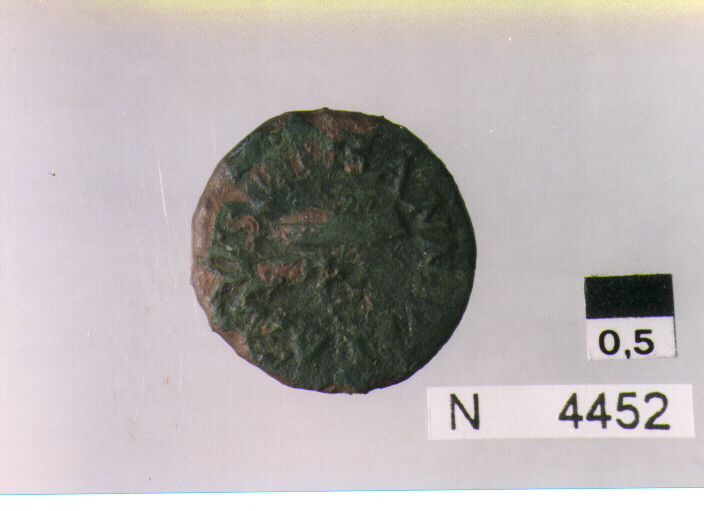 R: due mani unite che tengono un caduceo/ V: S C al centro nel campo (moneta, quadrante) (sec. I a.C)