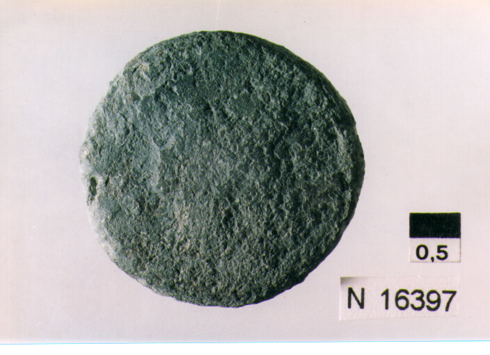 R/ testa di Giove laureato a destra, dietro segno del valore; V/ prua di nave a destra, sopra segno del valore (moneta, semisse) (secc. III/ I a.C)