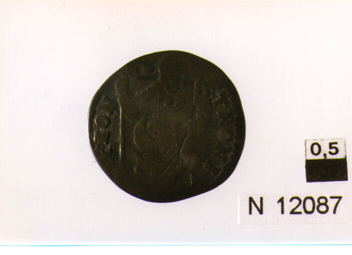 R/ busto a destra a testa nuda; V/ il santo mitrato in piedi di fronte (moneta, muraiola da due bolognini) (secc. XVII/ XVIII d.C)