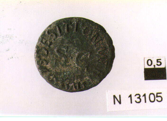 R/ modio al centro; V/ iscrizione nel campo (moneta, quadrante) (sec. I d.C)