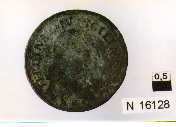 R/ busto a testa nuda con lunghi capelli sciolti; V/ iscrizione nel campoin corona d'alloro intrecciata ad un nastro (moneta, grano) (sec. XVIII d.C)