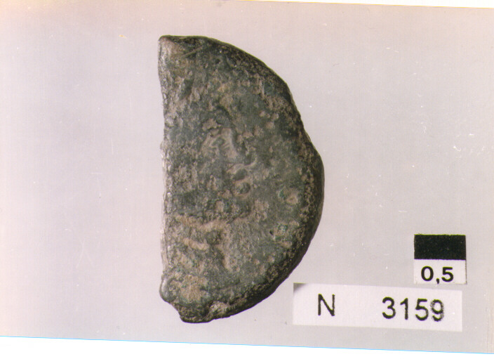 R: testa di Giano/ V: prua di nave (moneta, asse dimezzato) (sec. IV a.C)