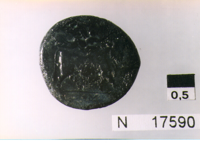 R:testa di donna a sinistra/ V:toro androcefalo che avanza verso destra,incoronata da una Vittoria,nell'esergo (moneta, litra) (sec. III a.C)
