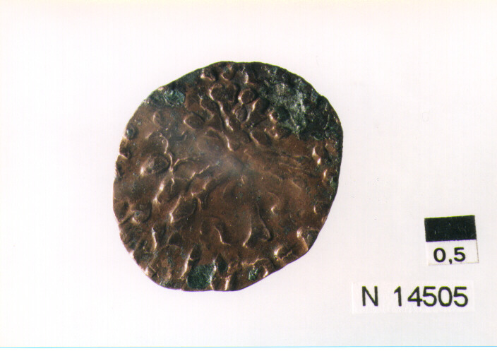 R/ scudo coronato contenente in una fascia iscrizione; V/ tre spighe legate da un ramoscello d'olivo (moneta, pubblica del popolo) (sec. XVII d.C)