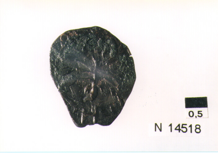 R/ scudo coronato contenente in una fascia iscrizione; V/ tre spighe legate da un ramoscello d'olivo (moneta, pubblica del popolo) (sec. XVII d.C)